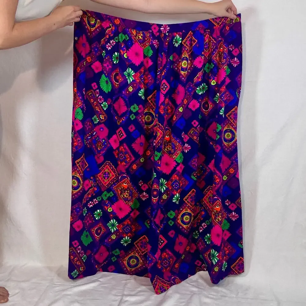 Vintage 1960s Tear Away Skirt Psychedelic Floral Print Purple Pink Green Neon